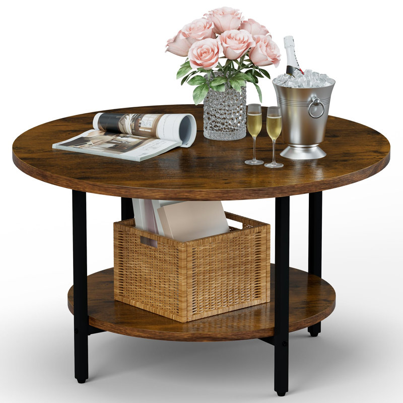 Table d'appoint en bois à 2 niveaux, Rustic Brown