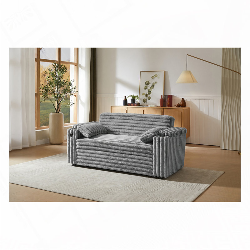 Canapé-lit en velours Corduroy, Gris clair