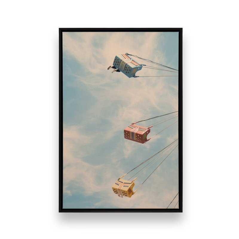 Sièges de balançoire dans le ciel sur toile, H 12,75 po x l 18,75 po, Cadre flottant noir satiné