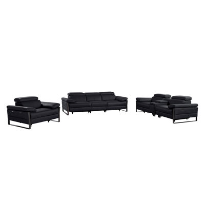 Top Grain Italian Leather Modular Power Triple Reclining Sofa, Console Loveseat, And Chair Set With Power Headrests