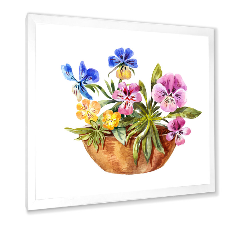 Mauve, rose et bleu, fleurs de violette - sur, H 16 po x l 16 po x P 1 po, Toile blanche avec cadre photo