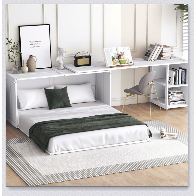 Murphy Bed With Rotable Desk, White