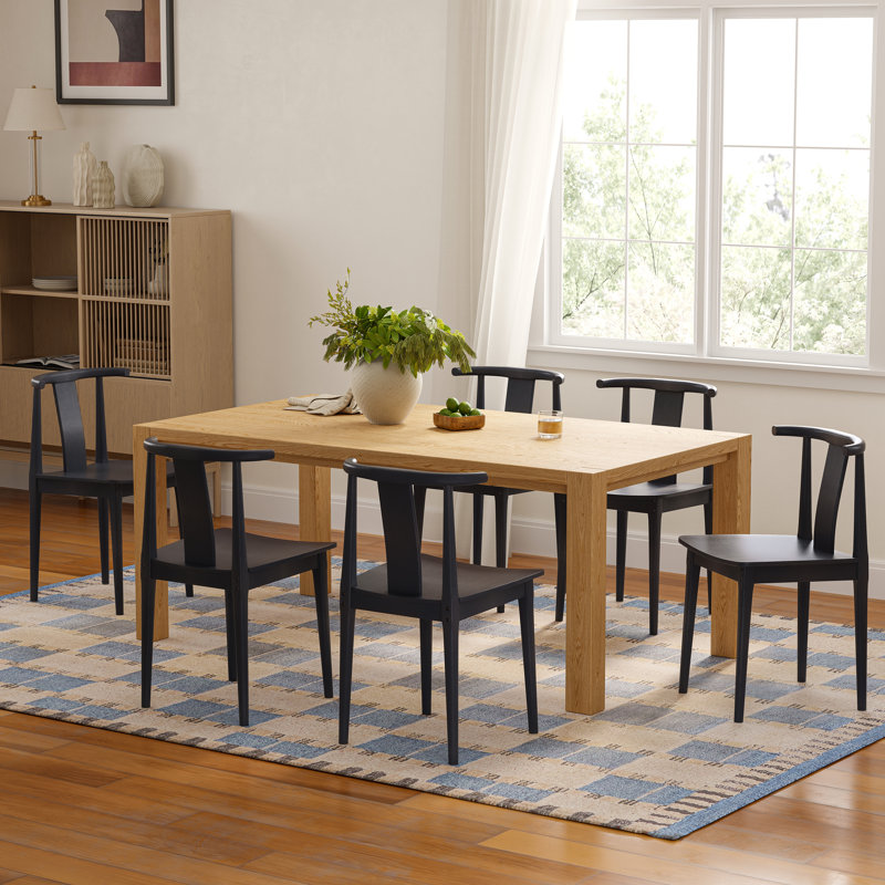 Farmhouse Wood Dining Chairs With Curved Back, Black, 6