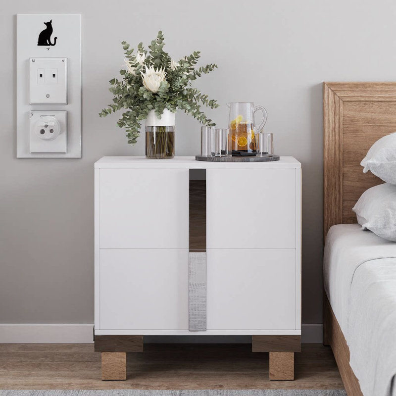 Table de chevet 2 tiroirs Modern, Blanc