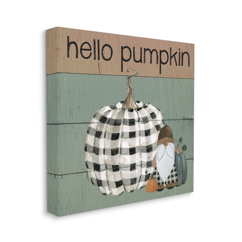 Gnome écossais «Hello Pumpkin», Toile tendue, H 36 po x l 36 po x P 1,5 po