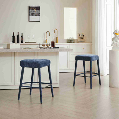 (ENSEMBLE DE 2) Tabouret de bar rembourré en tissu sans dossier