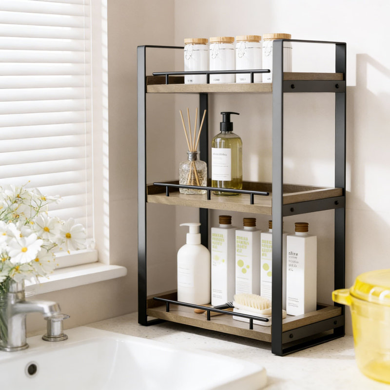 Tablette de rangement à 3 niveaux avec supports en métal, meuble-lavabo polyvalent et rangement de cuisine pour les soins de la peau, le maquillage et les articles essentiels