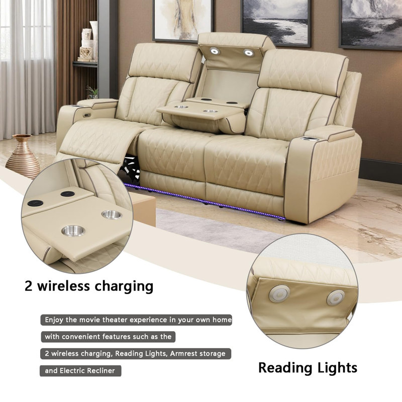 Canapé inclinable en cuir beige