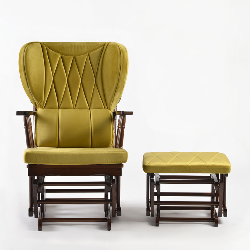 Chaise berçante et repose-pieds Azariyah Konfor, Jaune verdâtre, Walnut