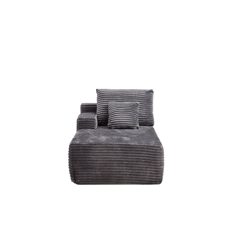 Chaise longue grise en peluche avec ressorts ensachés, aucun assemblage requis, design orienté vers la gauche pour le salon