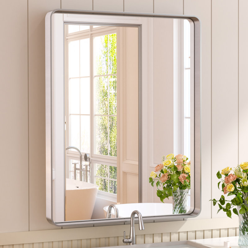 Miroir d'appoint Tyro, Argent, 36 po x 32 po, Rectangulaire