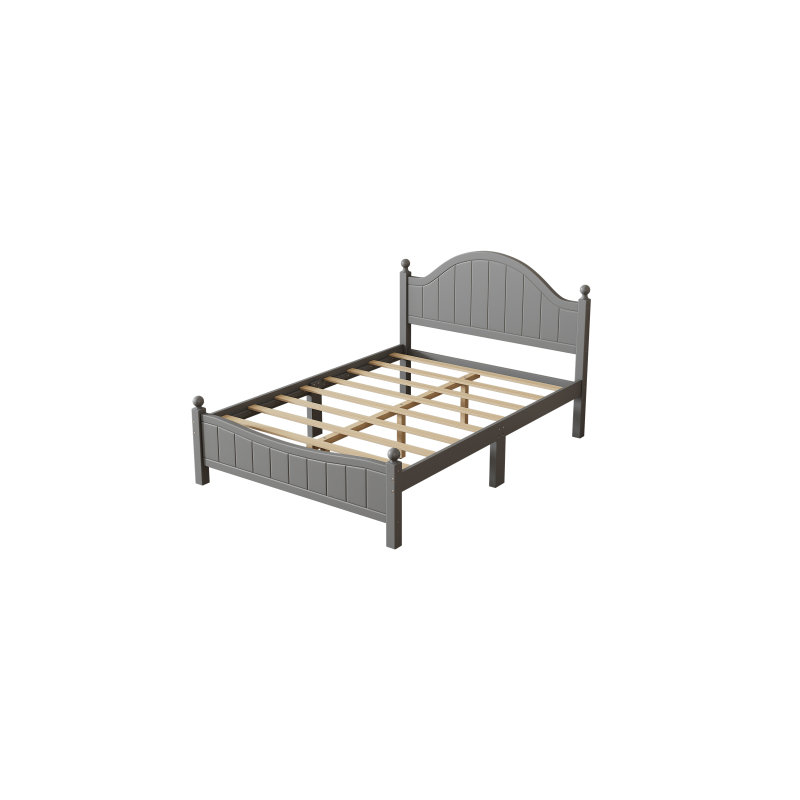 Lit plateforme traditionnel en bois massif gris, double, aucun sommier tapissier requis
