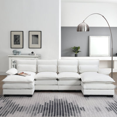 Modern Sofa 109.8*55.9"" U-Shaped Sectional Sofa With Waist Pillows,6-Seat Upholstered Symmetrical Sofa Furniture,Sleeper Sofa Couch -  Latitude Run®, 24645DA0FF8F4041B724F62E766918C6