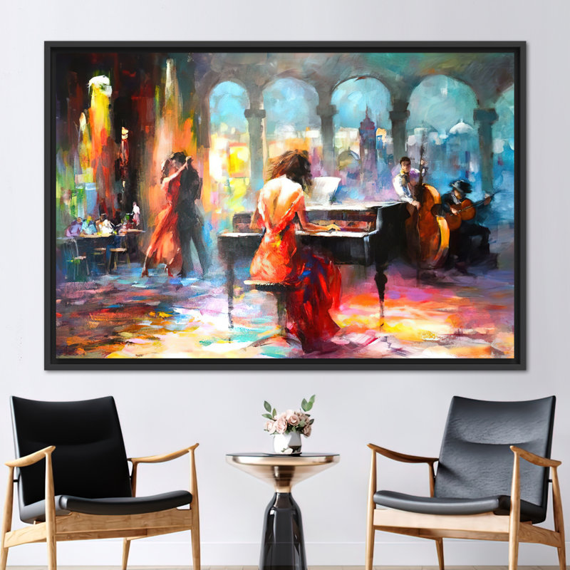 Haenraets, art mural abstrait, art musical, Cadre flottant noir, H 41 po x l 94 po x P 0,78 po