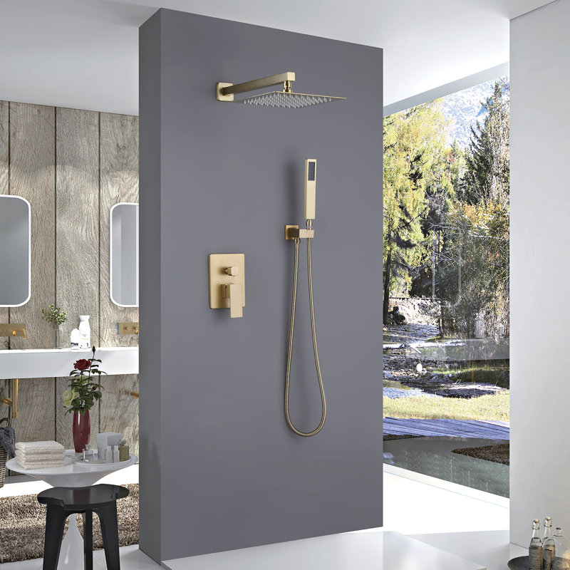 Système de douche complet avec valve brute, Or brossé