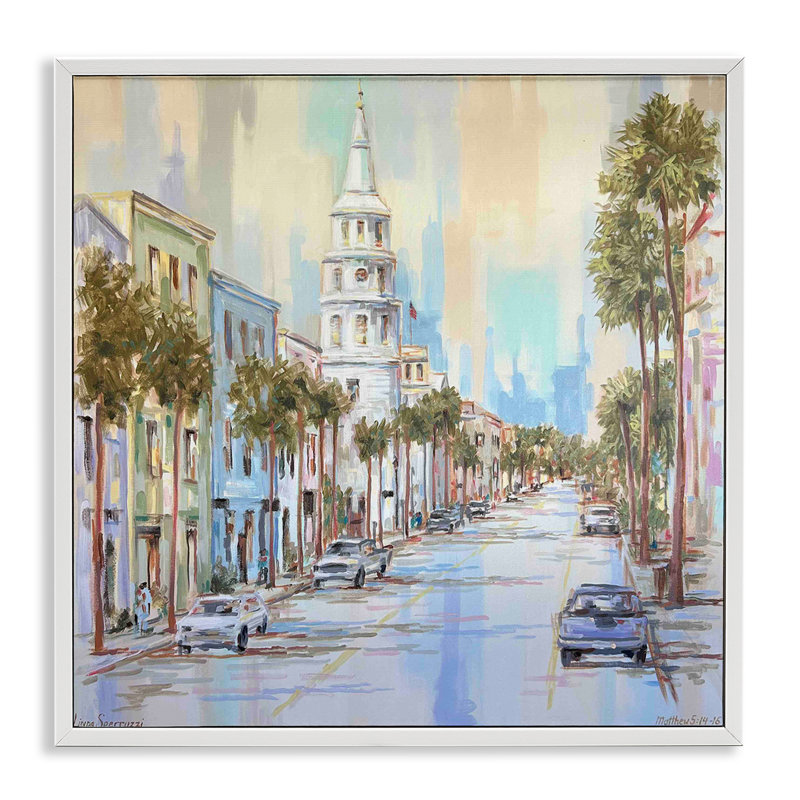 Views of Broad Street Charleston, art de la giclée encadrée, design par Linda Sperruche, H 17 po x l 17 po