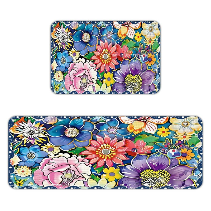 Ensemble de 2 tapis de cuisine à motif floral vibrant