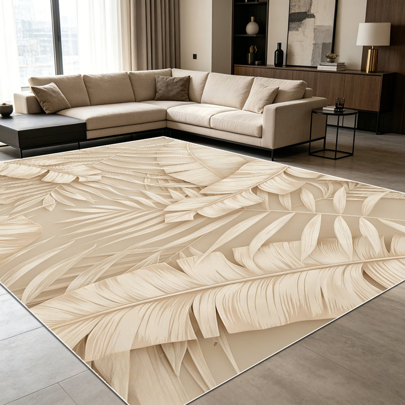 1PC Neutral Beige Tropical Palm Leaf Embossed Botanical Print area rugs for Living Room, Soft and Comfortable, Suitable for all seasons, easy-to-maintain, machine washable Indoor floor mat, Under Table Farmhouse suitable for dining table, bedroom,