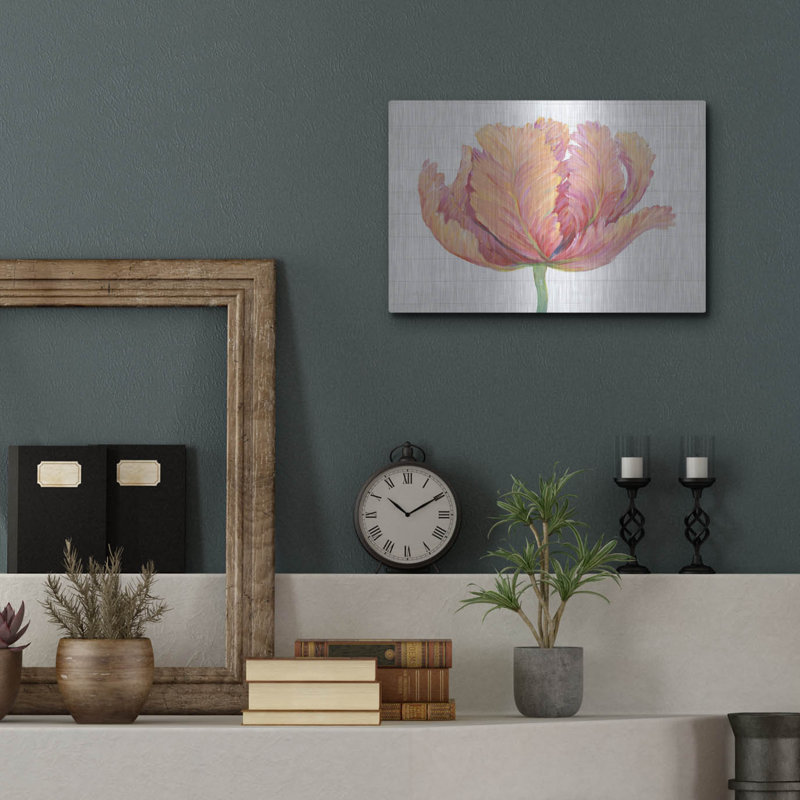 Art mural en métal «Simple Pink Bloom I» par Tim O'Toole, H 12 po x l 16 po