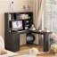 Bureau en L avec chargeur, bureau d'ordinateur avec tiroirs, bibliothèque, bureau d'angle moderne, bureau personnel, bureau d'écriture en L, bureau d'ordinateur en fibre de carbone avec rangement, noir