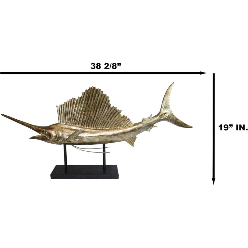 Grande sculpture de marlin en forme de feuille de mer avec mât de mer