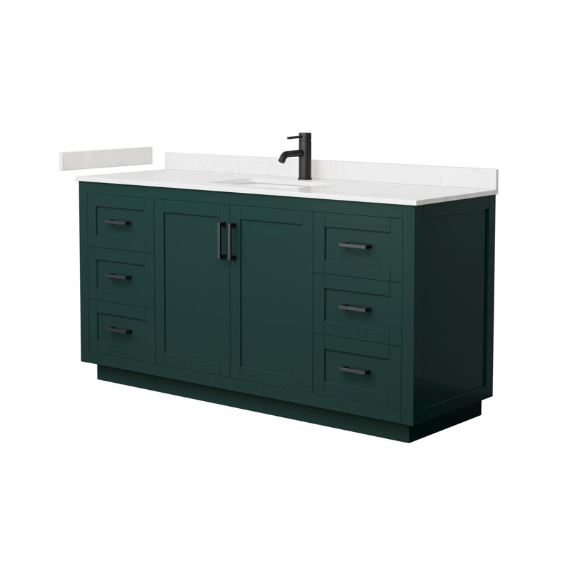 Miranda 66" Freestanding Single Bathroom Vanity with Cultured Marble Top, Carrara Cultured Marble, Matte Black, Green
