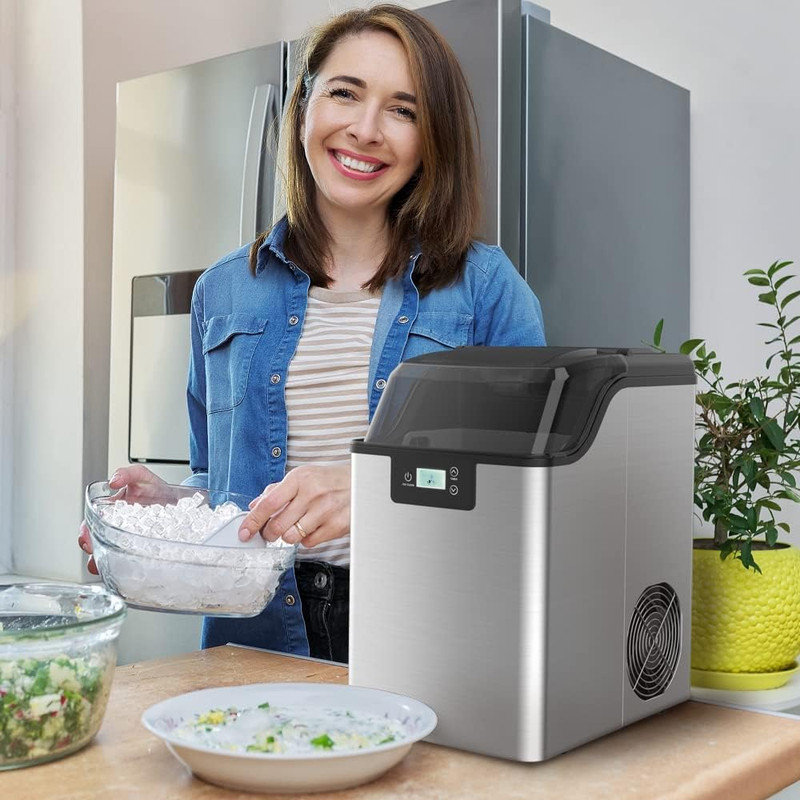Machine à glaçons en acier inoxydable 44 LBS avec autonettoyant, minuterie 24H, réservoir d'eau 3 QT - Portable pour la maison, la cuisine, le bureau, le camping, le camping-car, le bar