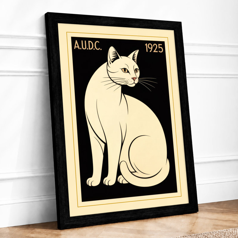 Cat Art Deco - Framed Print, A2 - 59.4 x 42.0 cm, Black