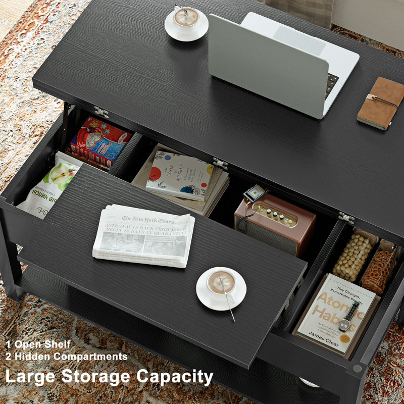 Torron 4-in-1 Multi-Fuction Lift Top Coffee Table with Storage, Black