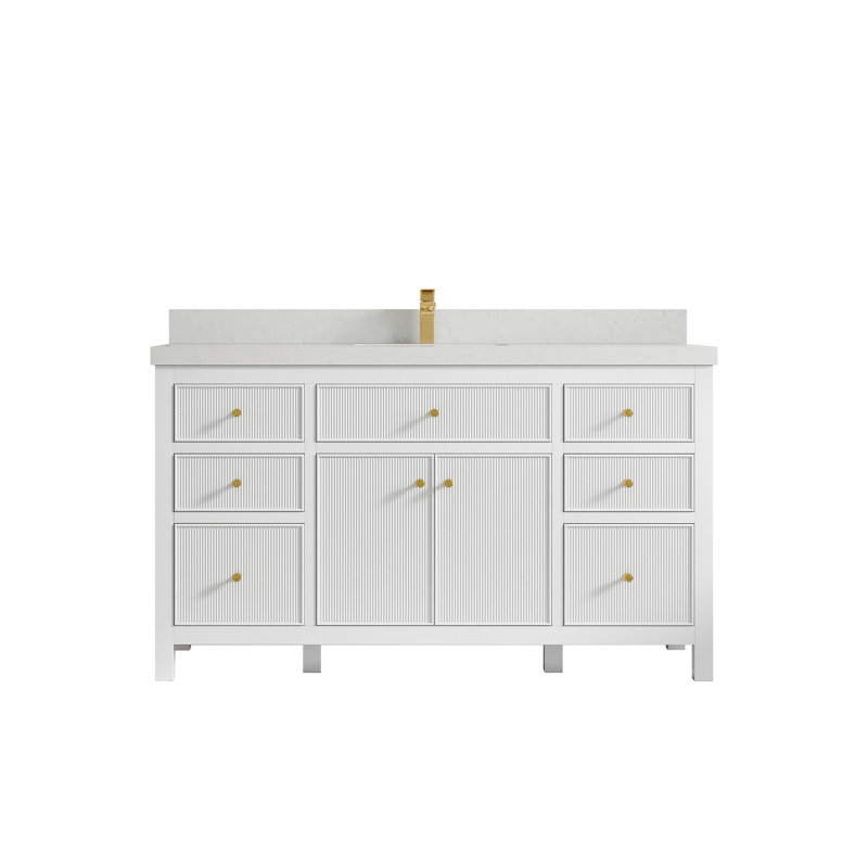 60'' Single Bathroom Vanity with Quartz Top, Carrara Quartz