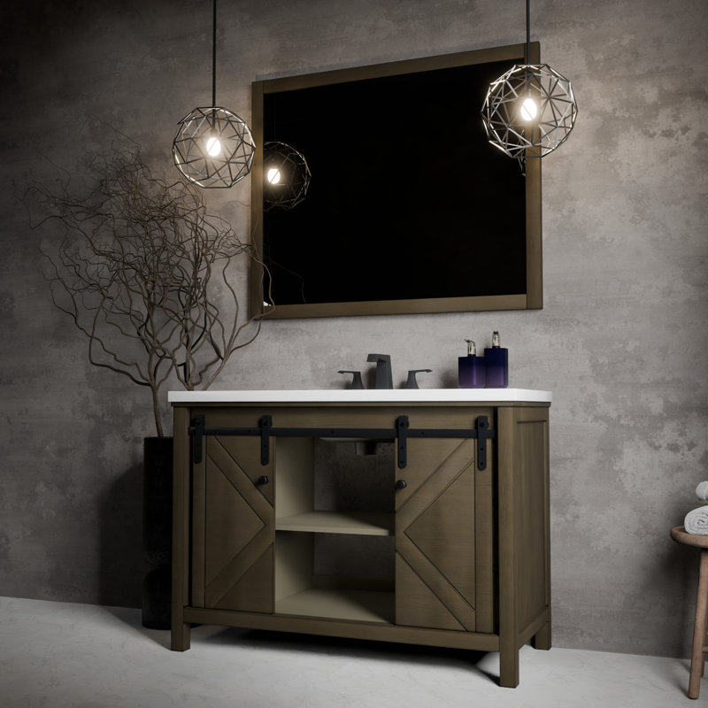 Marsyas 48 in W x 22 in D Single Bath Vanity Mirror, Brown, White Cultured Marble