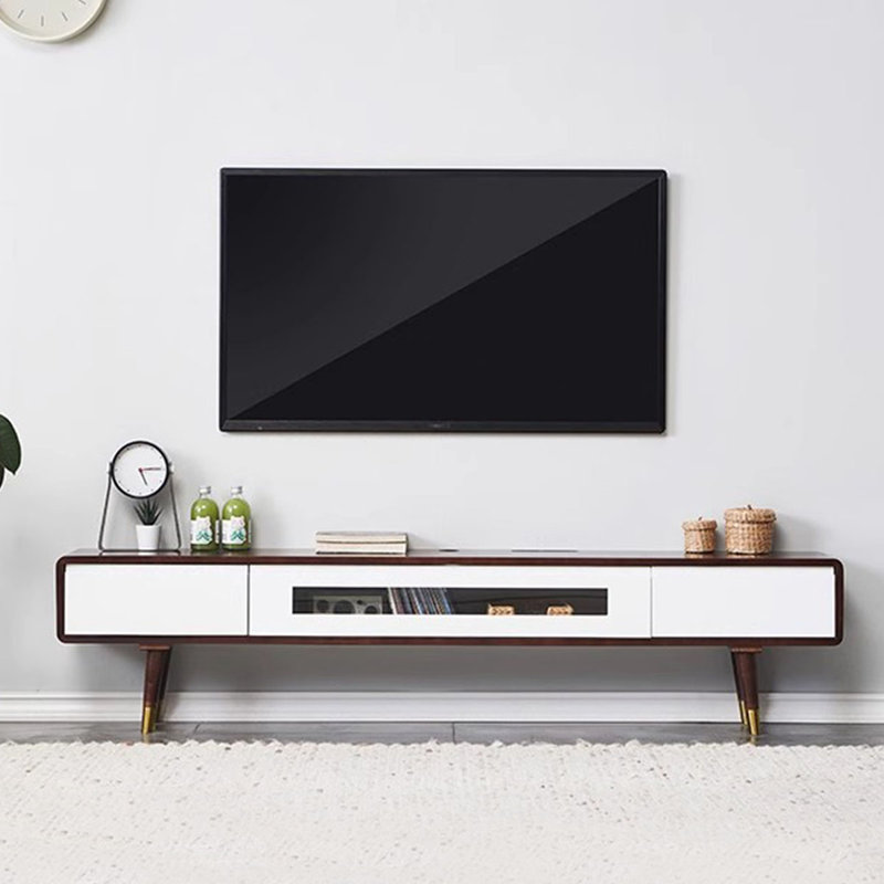 Meuble télé en bois massif, H 15,75 po x L 78,74 po x l 9,45 po, Brun noyer
