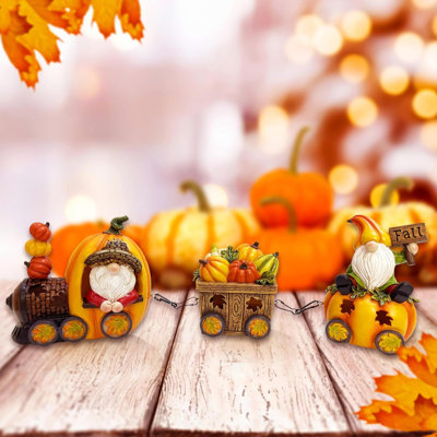 Train d'automne, décorations d'automne à DEL pour table, figurines de gnomes de citrouille éclairées, centre de table, feuilles d'automne, décorations d'automne pour l'intérieur et la fête
