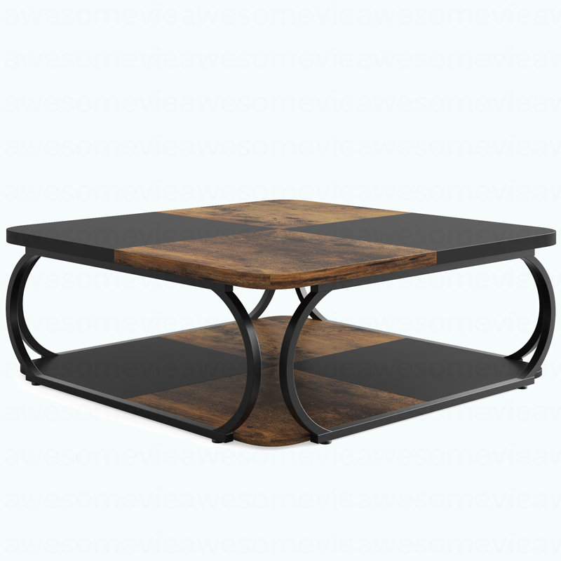 Table basse carrée, table basse centrale 39 po avec tablettes à 2 niveaux