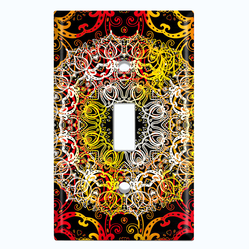 Red Yellow Circle Mandala Black Patterned 1 - Gang Toggle Light Switch Standard Wall Plate