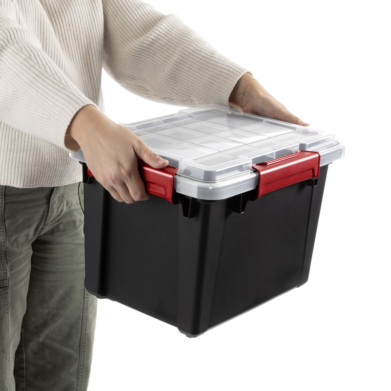 Sterilite 5 Gal Gasket Box, Stackable Storage Container with Lid, Black, 24 Pack