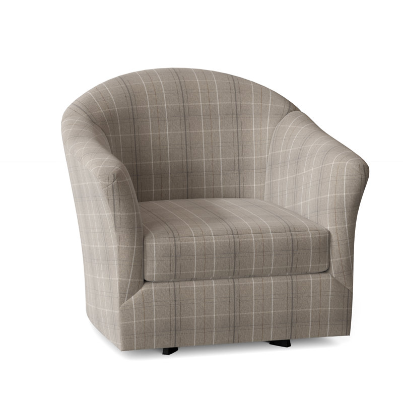 Weston Upholstered Swivel Barrel Chair, Taupe Plaid; 0126-73