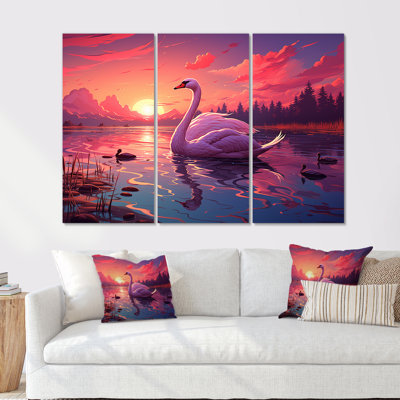 Art indien, Taj Mahal, coucher de soleil, cygne - art mural indien