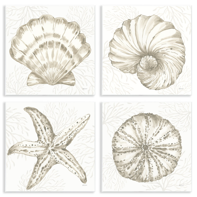 «Neutral Coastal Reef Shells», ensemble de 4 plaques murales, design par Yvette St. Amant
