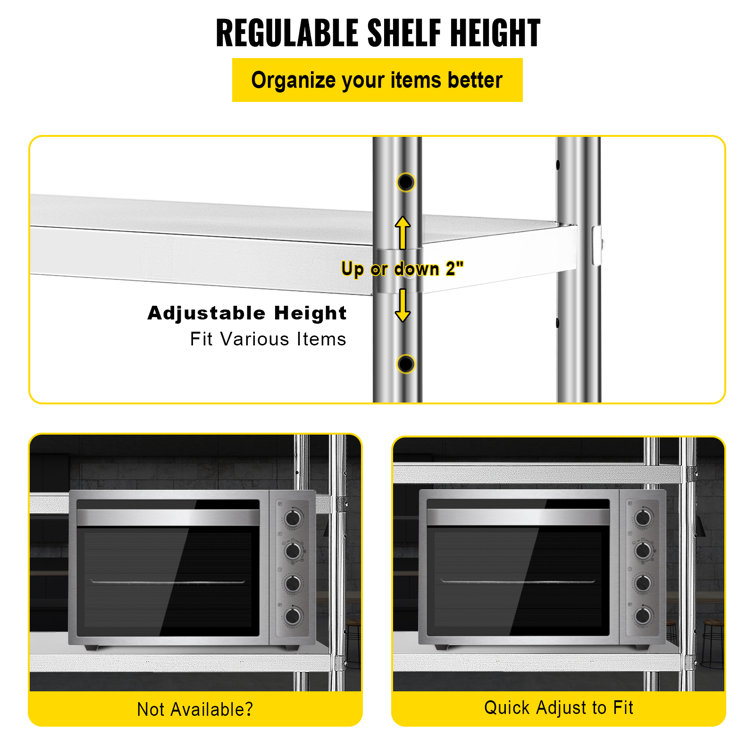 VEVOR Stainless Steel Kitchen Shelving Adjustable Shelf Storage Heavy Duty Shelving for Kitchen Commercial Office - 4-Tier(46in)