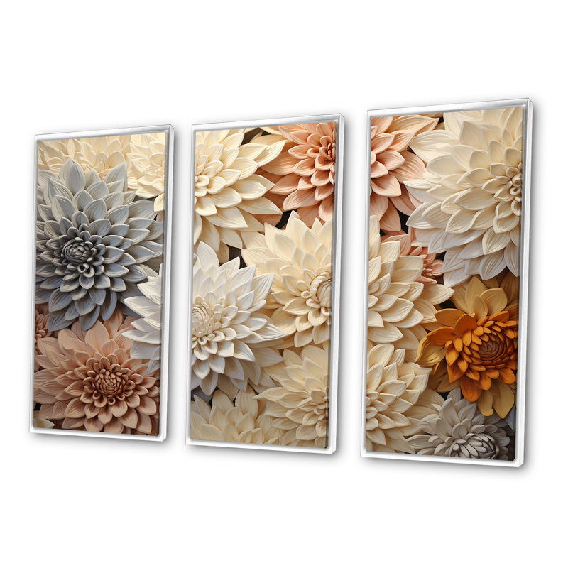 Minimalisme, maman, peinture en beige, ensemble d'art mural «Mums», Cadre flottant blanc, H 32 po x l 48 po x P 1 po
