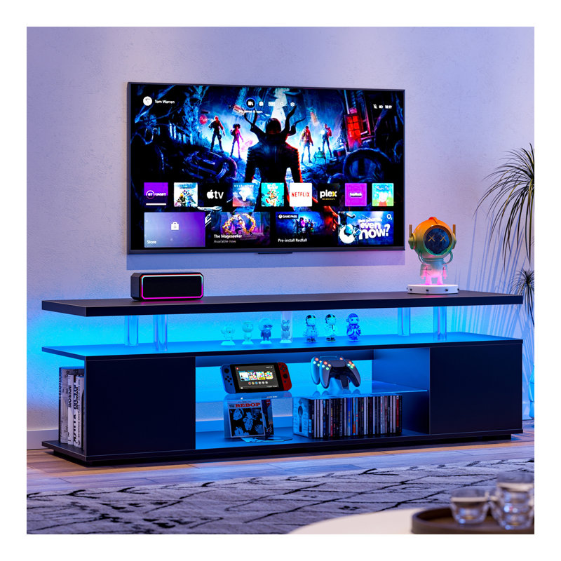 Meuble télé pour meuble télé 70 pouces à DEL avec console de rangement multimédia et grande armoire latérale pour le salon
