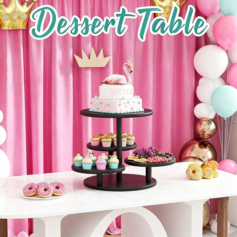 Support à petits gâteaux en bambou, plateaux de service ronds à niveaux pour 50 petits gâteaux, 4 niveaux, (noir), Noir