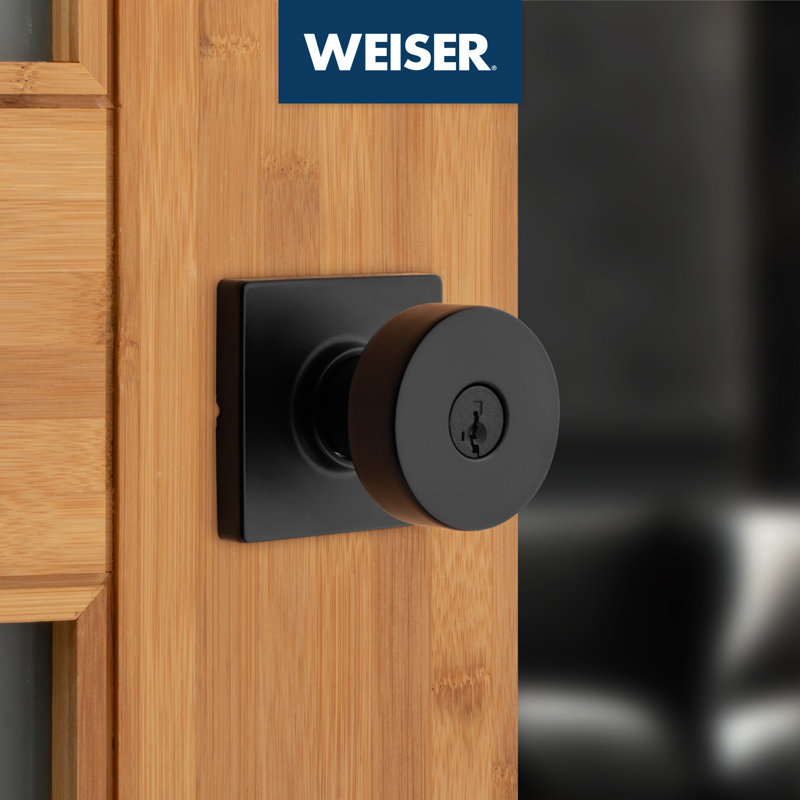 Bouton de porte à clé avec rosette rectangulaire Cambie, Fer noir