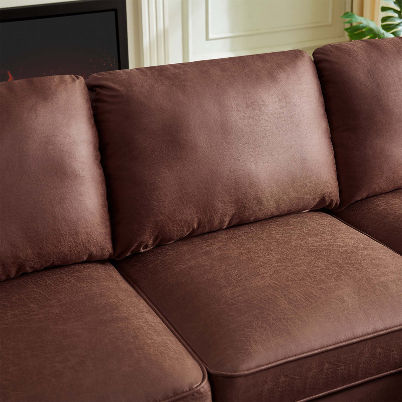Garate Upholstered L-Shaped Sectional, Left Hand Facing, Dark Brown Tech Cloth