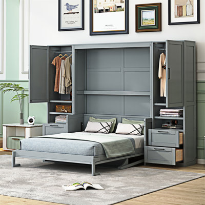 4 Drawers Murphy Bed With 2 Closet And Bookcase by Red Barrel Studio