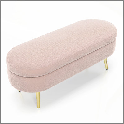 Banc de rangement repose-pieds ovale en flanelle avec pieds en métal - rose (43,5 po x 16 po x 16 po)