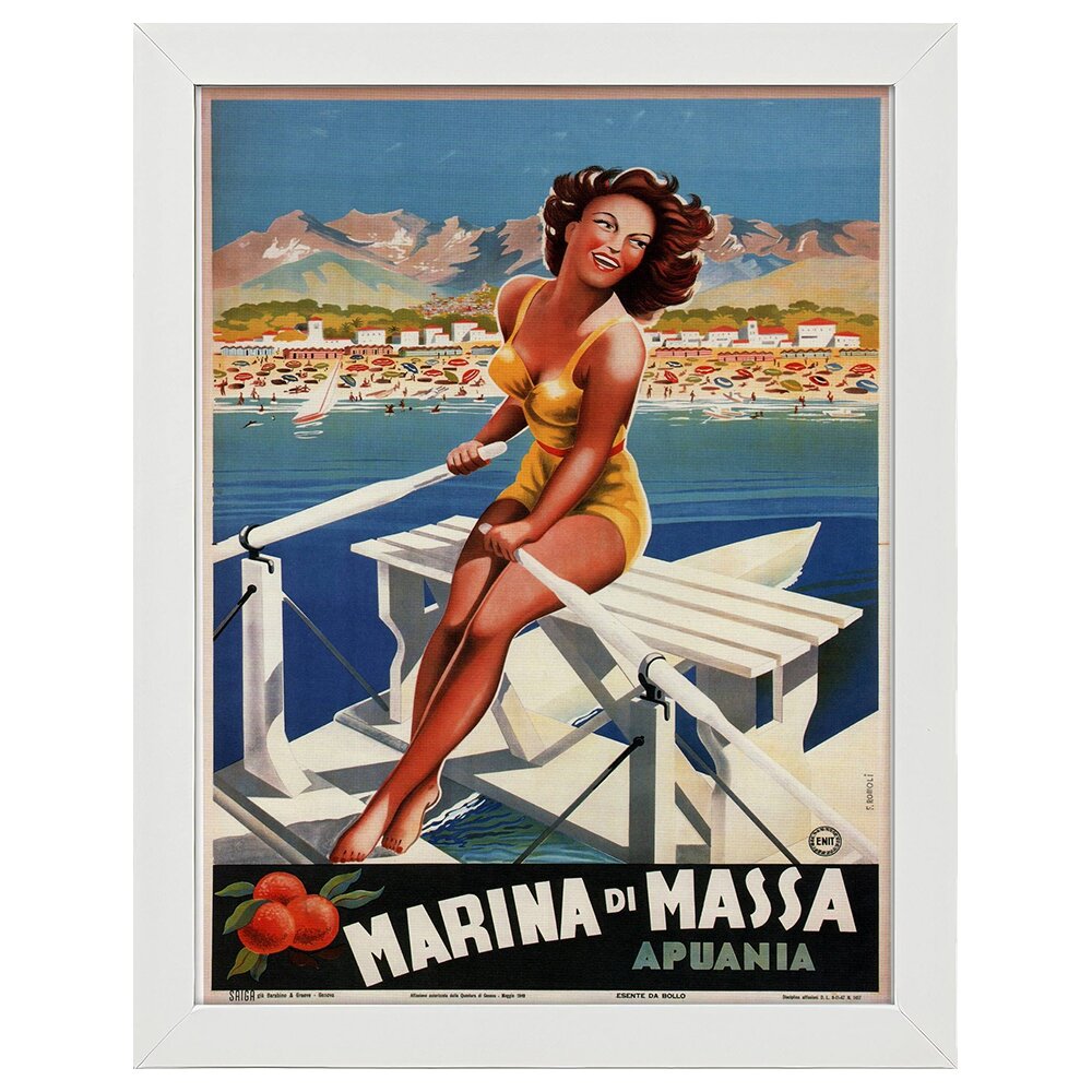 Leinwandbild Vintage Tourist Poster Marina Di Massa