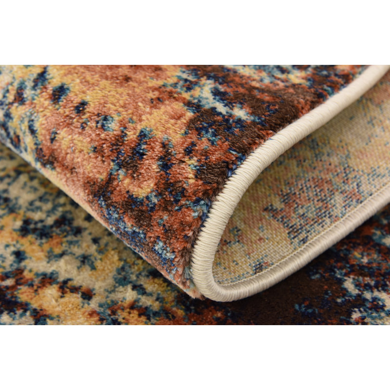 Tapis rouge brique à motif abstrait Elleker, Rectangle 5 pi 1 po x 8 pi