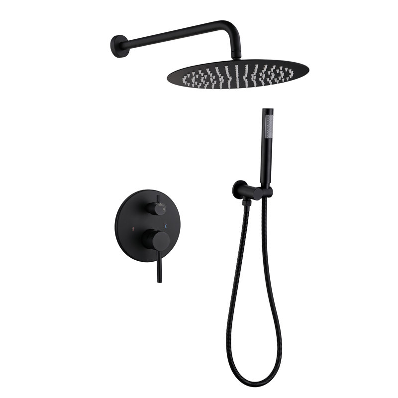 Complete Shower System with Rough-in Valve with 12 Inches Round Rain Shower Head, Matte Black